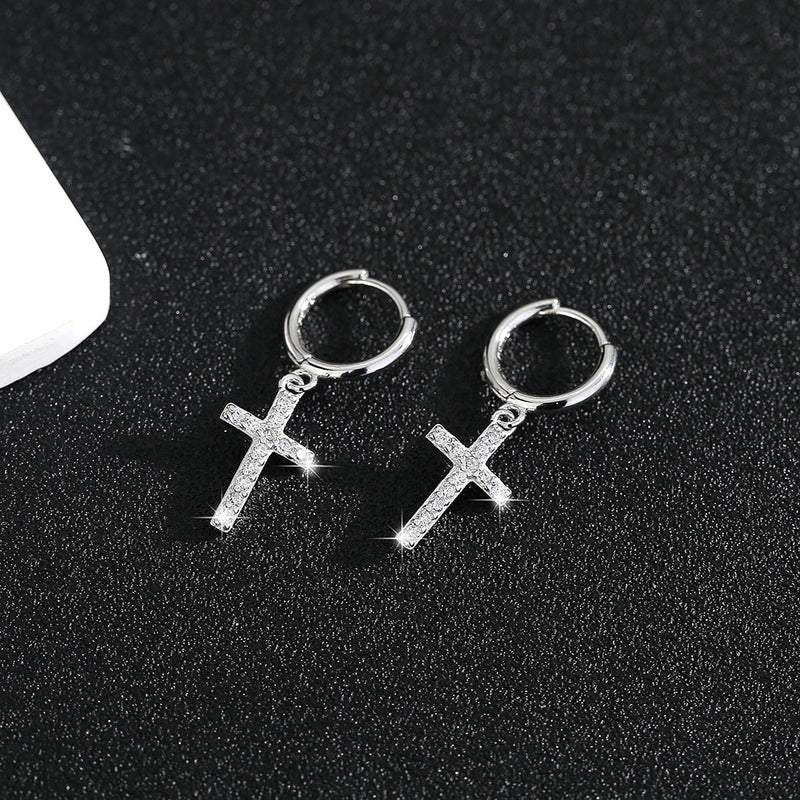 S925 sterling silver light luxury style zircon earrings cross earrings high-end exquisite earrings women