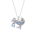 Fashion Versatile S925 sterling silver cute diamond encrusted colorful zircon unicorn pendant necklace collarbone chain girl