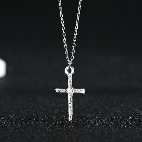 S925 sterling silver cross necklace women's fashion versatile pleated diamond set pendant collarbone chain jewelry