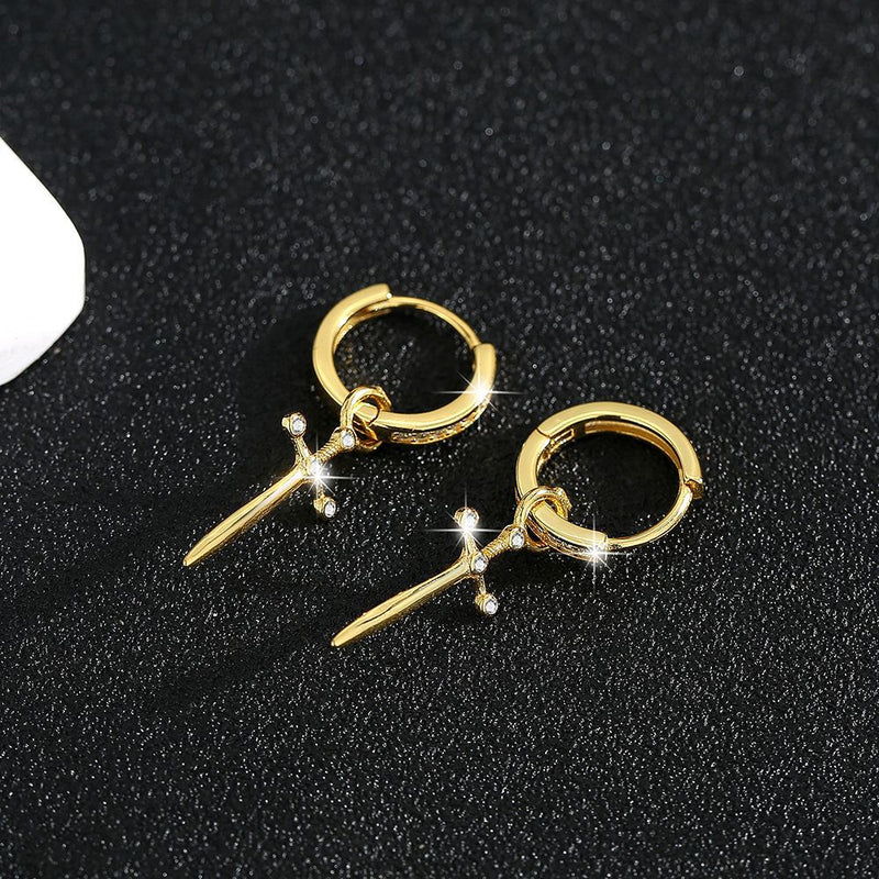 S925 sterling silver European and American cross-border cool style personalized trend design diamond-inlaid cross dagger earrings earrings earrings ring earrings