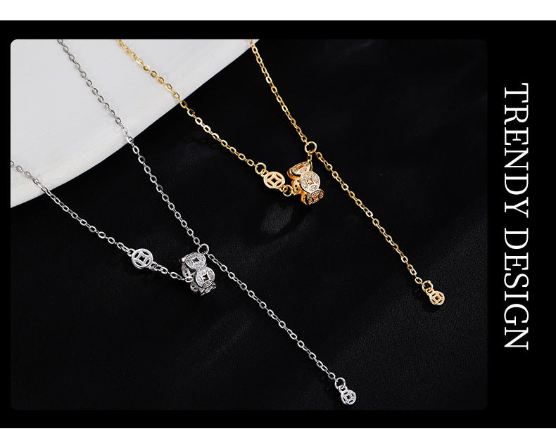 S925 silver new Chinese copper coin tassel necklace