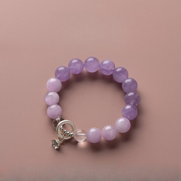 Natural lavender amethyst bracelet sterling silver lily of the valley flower dream beads beaded
