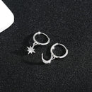 S925 sterling silver star moon earrings women's asymmetrical diamond set star moon earrings cross-border European and American earrings ring earrings