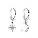 S925 sterling silver star moon earrings women's asymmetrical diamond set star moon earrings cross-border European and American earrings ring earrings