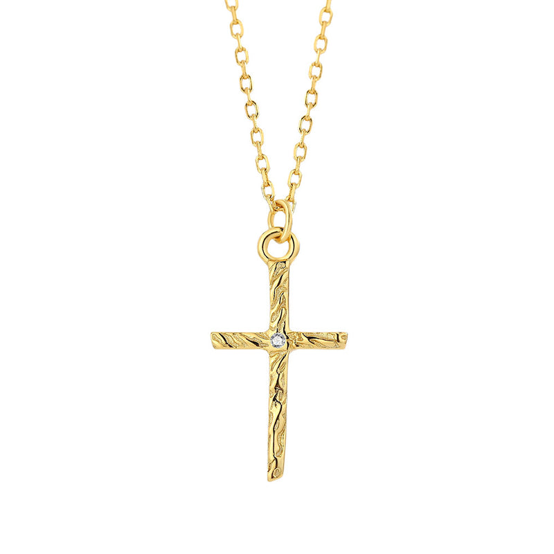S925 sterling silver cross necklace women's fashion versatile pleated diamond set pendant collarbone chain jewelry