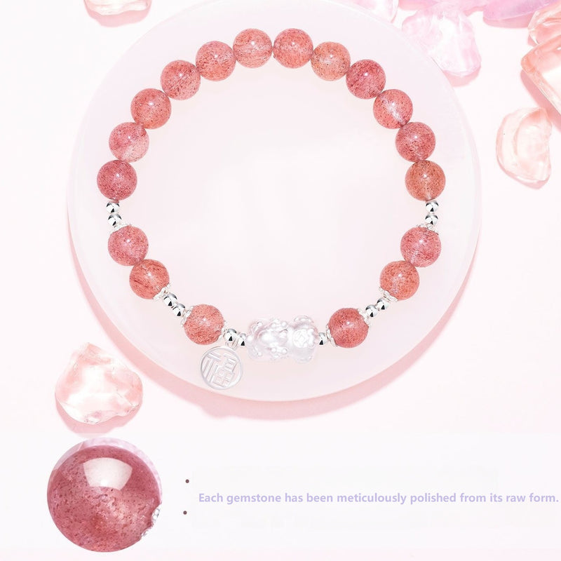 Natural strawberry crystal new Chinese Pixiu bracelet