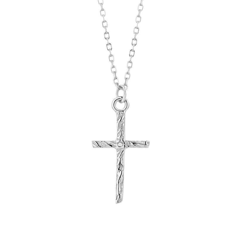 S925 sterling silver cross necklace women's fashion versatile pleated diamond set pendant collarbone chain jewelry