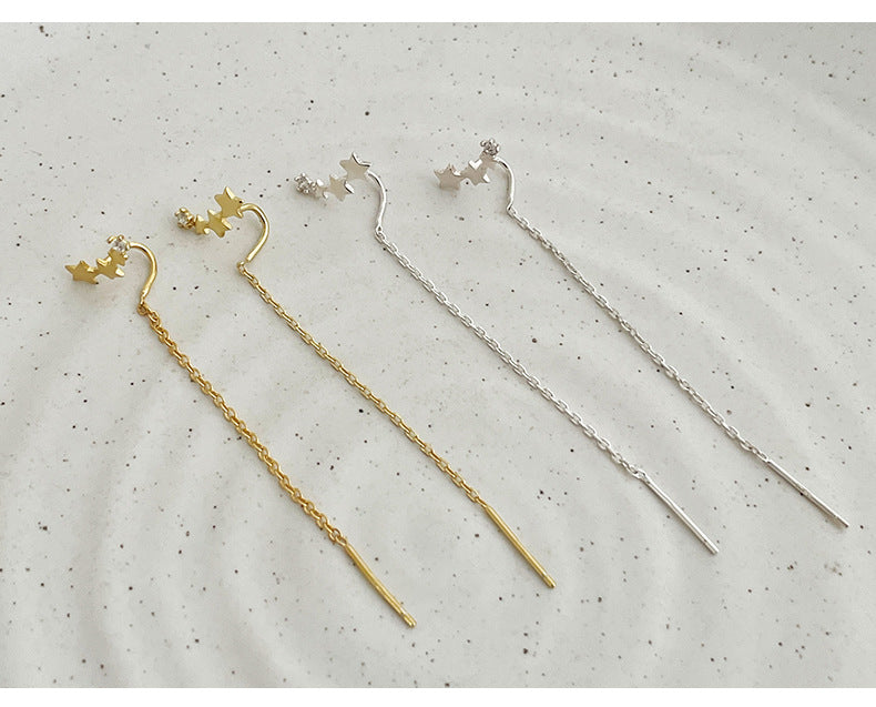 S925 star jewelry ear line tassel earrings
