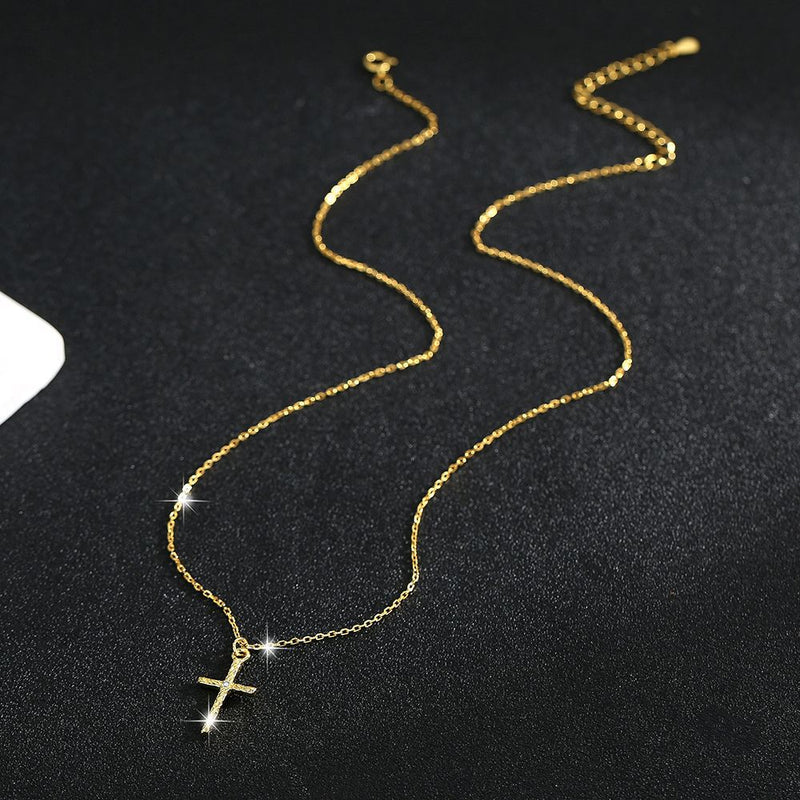 S925 sterling silver cross necklace women's fashion versatile pleated diamond set pendant collarbone chain jewelry