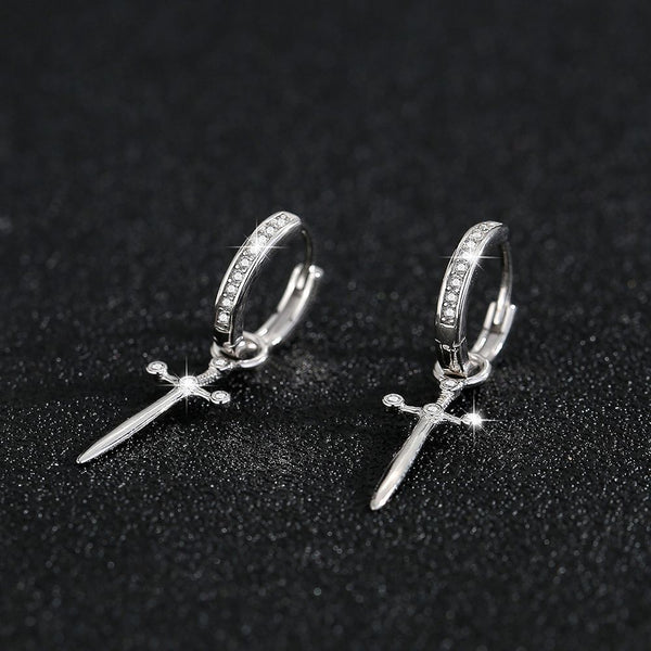 S925 sterling silver European and American cross-border cool style personalized trend design diamond-inlaid cross dagger earrings earrings earrings ring earrings