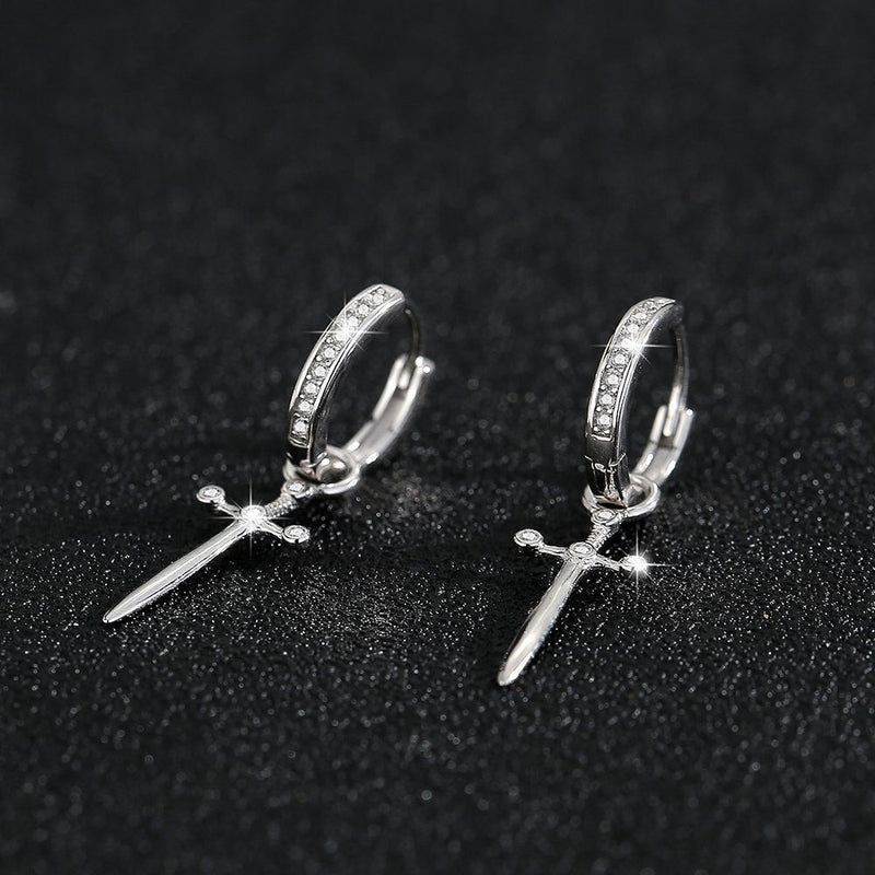 S925 sterling silver European and American cross-border cool style personalized trend design diamond-inlaid cross dagger earrings earrings earrings ring earrings