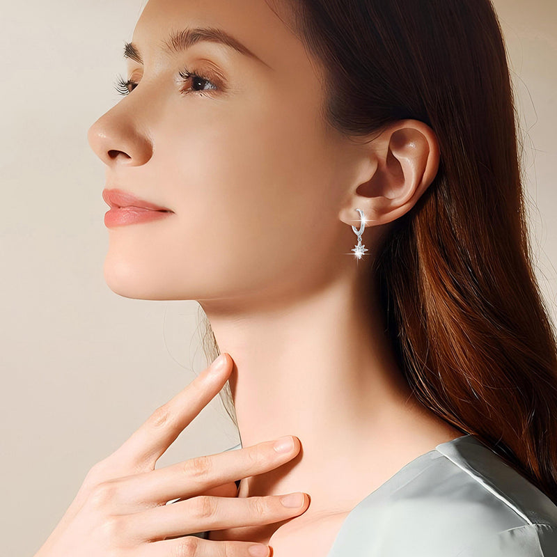 S925 sterling silver star moon earrings women's asymmetrical diamond set star moon earrings cross-border European and American earrings ring earrings