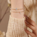 Natural aquamarine white crystal bracelet with multiple loops