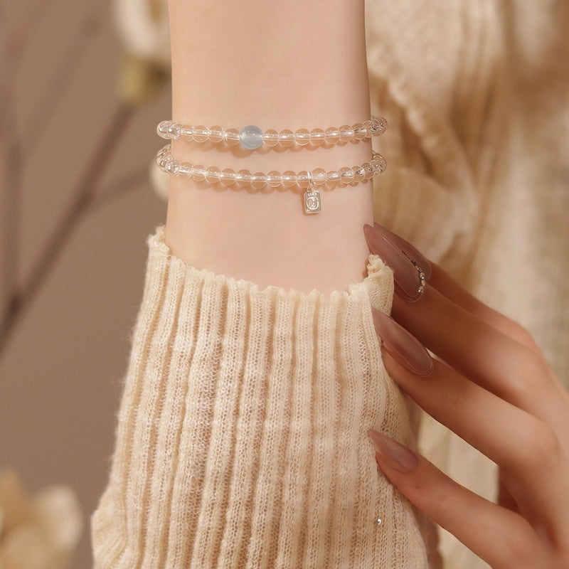 Natural aquamarine white crystal bracelet with multiple loops