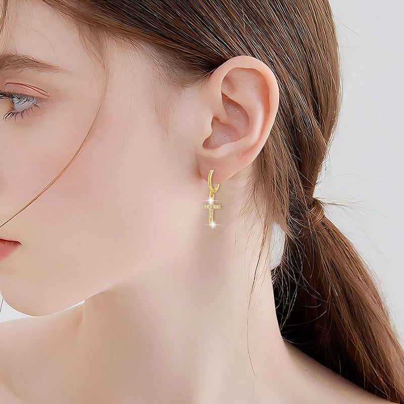 S925 sterling silver light luxury style zircon earrings cross earrings high-end exquisite earrings women